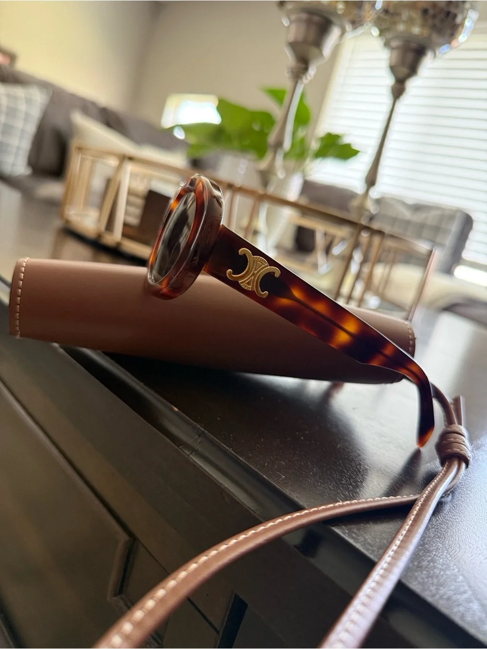Celine Tortoiseshell Oval Sunglasses with Brown Accessories